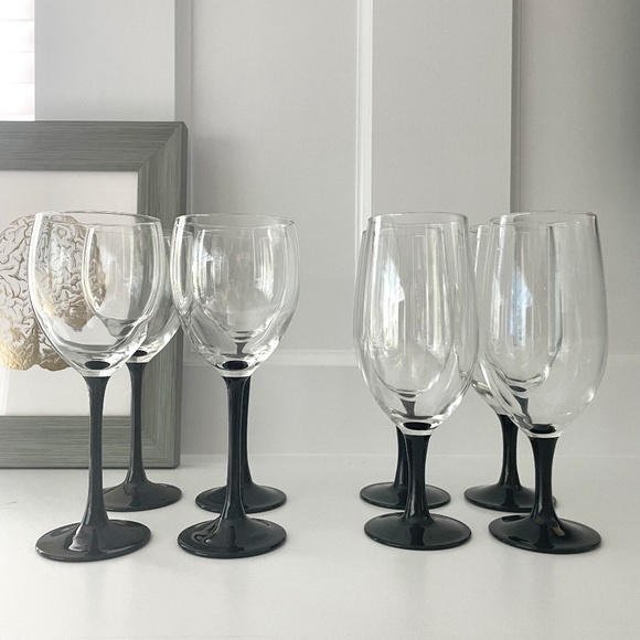 1990s Cristal d'Arques Black Stem Drinkware Set - Set of 8 - Picture 1 of 13